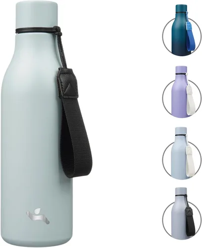 Vista 44 de Konokyo Botella de agua aislada con correa, botella de agua de acero inoxidable de 18 onzas de doble pared con aislamiento al vacío, frasco de Verde