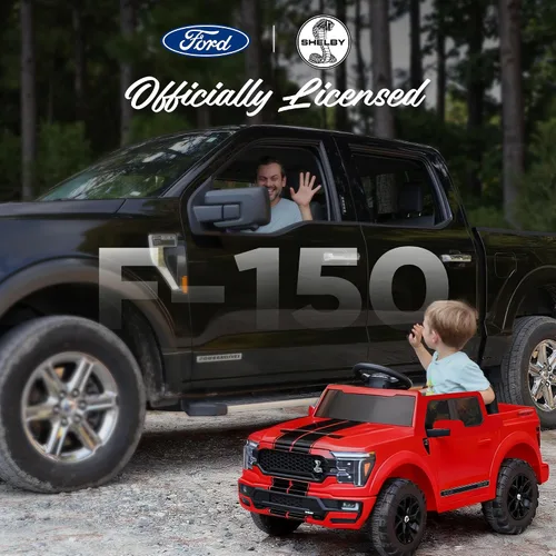 Vista 2 de Hikiddo Ford Shelby F-150 - Camión con licencia para niños, automóvil eléctrico de 12 V para niños de 3 a 6 años con control remoto, color rojo