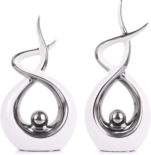 Vista 11 de Escultura moderna de cerámica abstracta dorada y negra, estatuas de Knick Knacks para sala de estar, estante, soporte de TV, mesa de café, comedor