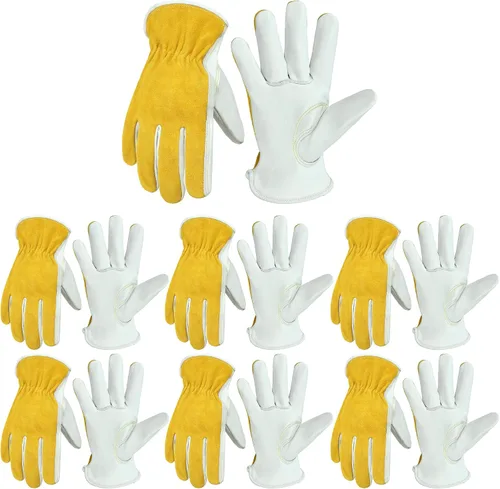 Vista 7 de HANDLANDY Guantes de jardinería de cuero para hombre, guantes de trabajo utilitarios para mecánicos, construcción, conductor