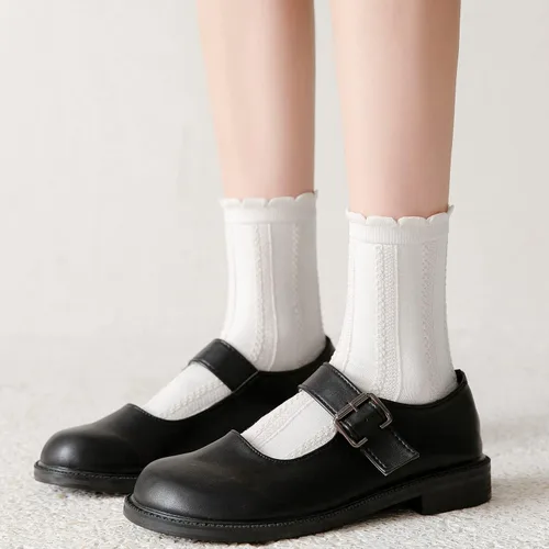 Vista 6 de Zrylibya 4 pares de calcetines tobilleros texturizados de ganchillo para mujer, color liso, básicos, casuales, talla 5-10
