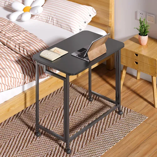 Vista 2 de 4NM Escritorio de computadora rodante móvil pequeño de 23.6", mesa carrito plegable para laptop con ruedas, escritorio de oficina portátil para Todo
