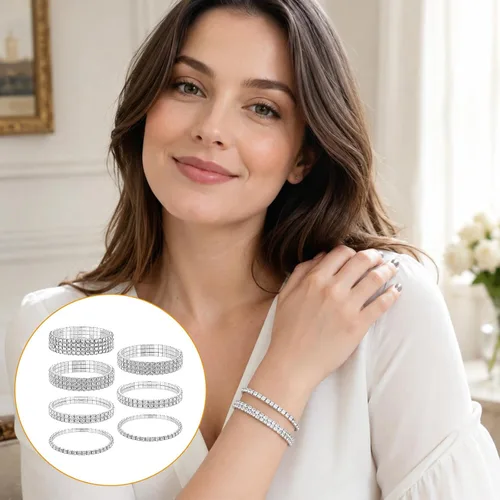 Vista 3 de Conjunto de 7 pulseras de diamantes de imitación para mujer