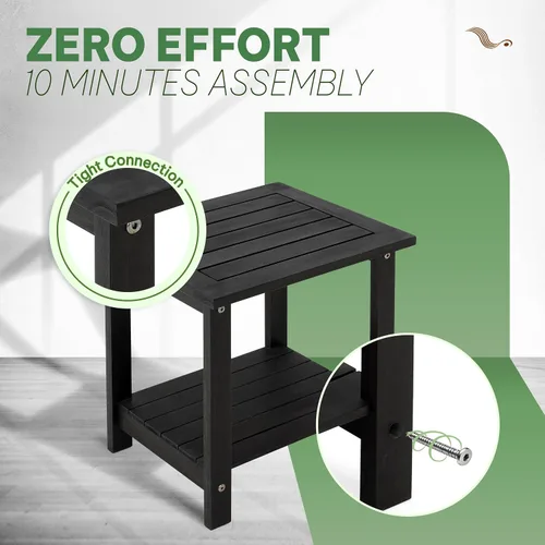 Vista 7 de VICTORY RELAX Mesa de acento Adirondack negra para exteriores – Mesa auxiliar de madera de acacia resistente a la intemperie con almacenamiento