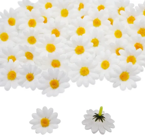 Vista 8 de Cabezas artificiales de margarita, 100 cabezas de flores artificiales de seda falsas, cabezas de flores artificiales a granel para Pascua