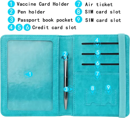 Vista 3 de GDTK - Portapasaportes de piel, con bloqueo RFID, ideal para documentos de viaje, Azul (Sky Blue)), 610521126587