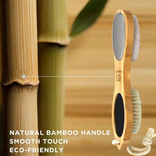 Vista 6 de ICDI ICANdOIT - Lima de bambú natural para pies, removedor de callos multiusos 4 en 1 pies, kit de pedicura con cepillo de cerdas de jabalí, piedra