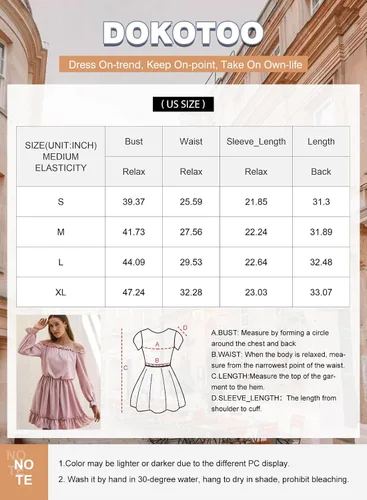 Vista 6 de Dokotoo Vestido de primavera 2024 con volantes y hombros descubiertos para mujer, manga larga, cintura elástica, acampanado, casual, mini vestidos