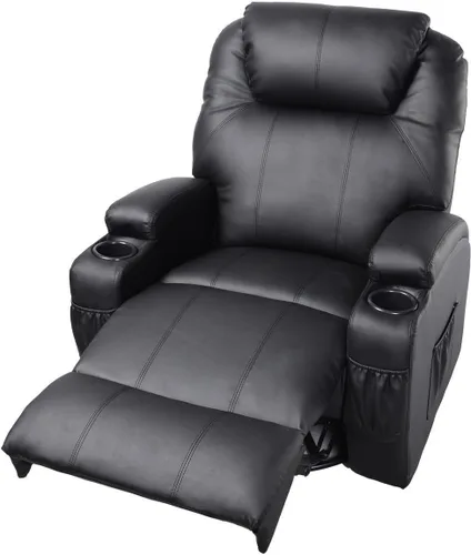 Vista 5 de GHP Negro Robusto Asientos Ergonómicos Masaje Reclinable Sofá Silla Salón Calentado w Control