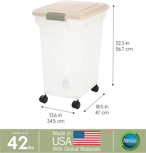 Vista 3 de Contenedor hermético para almacenamiento de alimentos Iris Premium, Bronceado, pequeño Wheels for Mobility, Airtight Seal, BPA-Free, Best for Bird