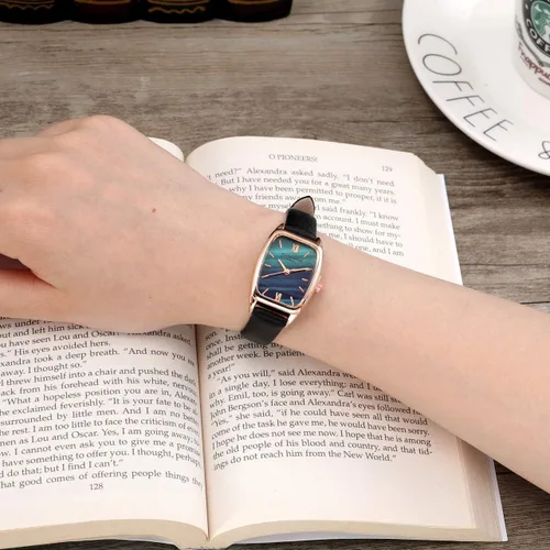 Vista 4 de Top Plaza Reloj de pulsera de cuero para mujer rectangular elegante simple analógico de cuarzo para mujer