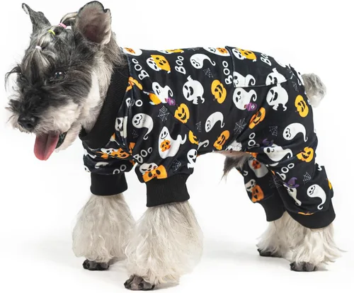 Vista 2 de PUPTECK - Pijamas de forro polar suave para perros pequeños y medianos, mono para perros, suéteres para cachorros, ropa de mascotas, mono de Negro