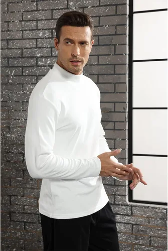Vista 6 de Rela Bota Suéter de manga larga con cuello alto para hombre, diseño básico, elástico, ajustado