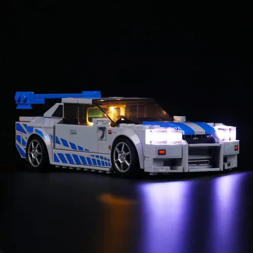 Vista 8 de VONADO Kit de luz LED compatible con Lego Fast and Furious Cars 76917, iluminación de bricolaje compatible con Nissan Skyline GT-R (R34) Lego 76917