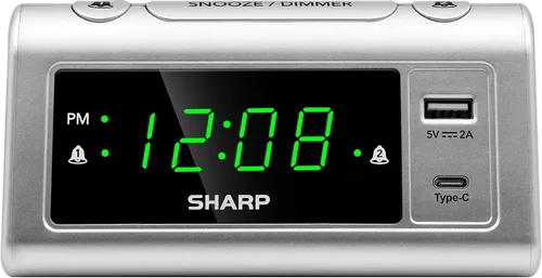 Vista 7 de Reloj de Alarma Sharp para Dormitorios, Carga USB-C Super Rápida y Carga USB de 2 Amperios Rápida, 2 Alarmas, Atenuador de 3 Pasos, Función Reposo