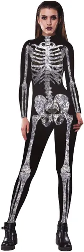 Vista 15 de Honeystore - Enterizo para disfraz de esqueleto para mujer, para Halloween, malla entera, leotardo, para cosplay Color06