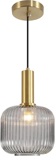 Vista 11 de KCO Lighting Lámpara Colgante Mini de Cristal Ahumado, Accesorio de Iluminación de 1 Luz Oro Cepillado, Luces Colgantes para Isla de Cocina