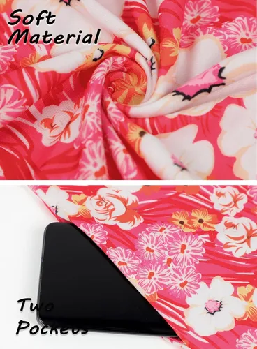 Vista 45 de SimpleFun - Vestidos de verano para mujer, camiseta floral, vestido de playa de estilo bohemio, informal, con bolsillos y sin mangas