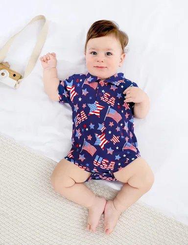 Vista 2 de COSLAND Body tipo polo de algodón para bebés y niños del 4 de julio