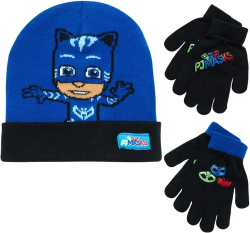 Vista 13 de PJ Masks Conjunto de gorro de invierno y 2 pares de guantes o mitones (edad 2-7)