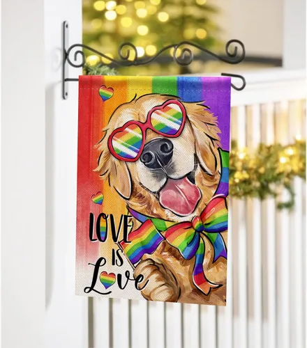 Vista 5 de Love is Love Golden Retriever Dog Rainbow - Bandera decorativa para jardín, decoración exterior del mes del orgullo de mascotas LGBTQ