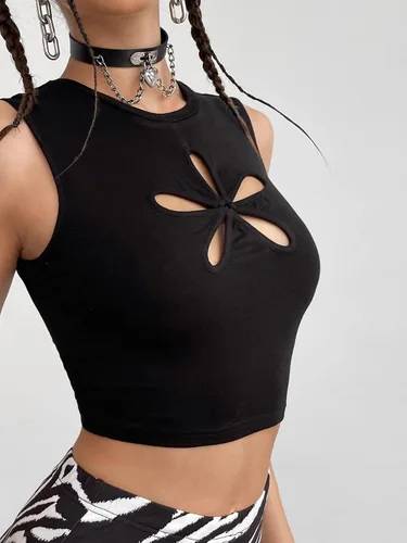 Vista 3 de Verdusa Camiseta corta sin mangas con cuello redondo y recortada para mujer