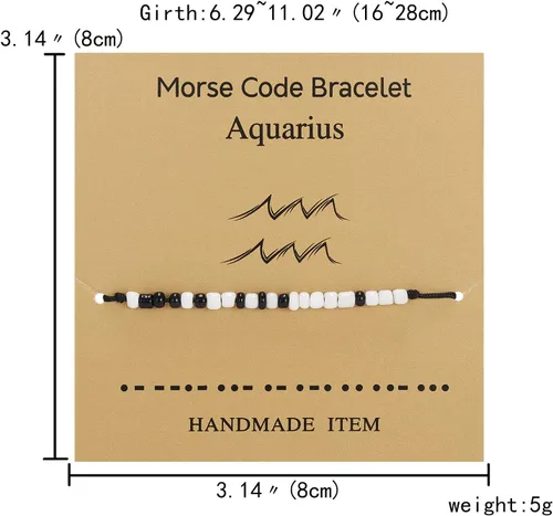 Vista 3 de INENIMARTJ Pulseras de constelación con código morse, 12 pulseras del zodiaco de constelación, cuentas de semillas negras y blancas en cordón