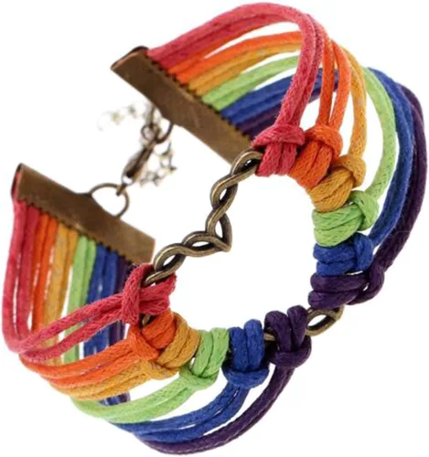 Vista 4 de Pulsera para mujer diseño de corazón de Orgullo Gay multicapa arco iris pulsera de cuerda para lesbianas