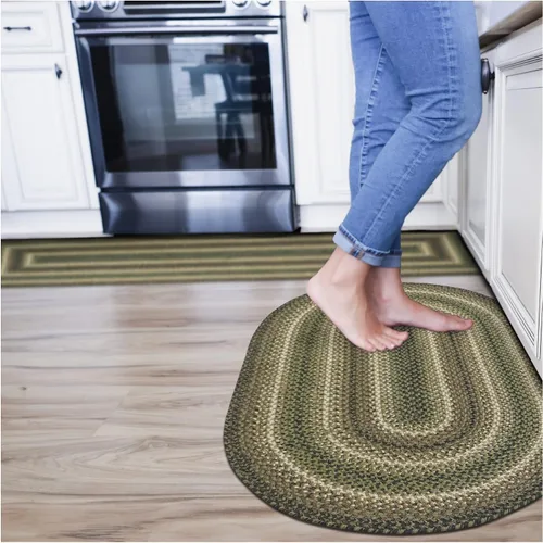 Vista 145 de Homespice Apple Pie - Alfombra ovalada roja de 2 x 3 pies, alfombra de cocina trenzada para decoración primitiva y rústica, reversible, yute sin