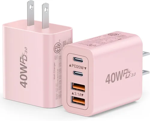 Vista 25 de [Paquete de 2] Cargador de pared USB C, cargador tipo C de 40 W, bloques de 40W 2Pack Azul bebé