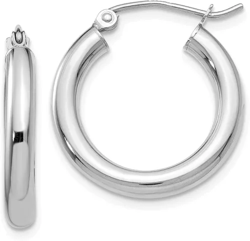 Vista 9 de Juego de aretes de aro de oro blanco de 14 quilates de 0118 pulgadas con forma de tubo redondos clásicos joyería fina para mujeres regalos para ella