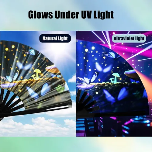 Vista 4 de INNOLIFE Ventilador de mano plegable grande de 13 pulgadas para raves, ventilador de rave con brillo UV, ventilador de mano para mujeres y hombres