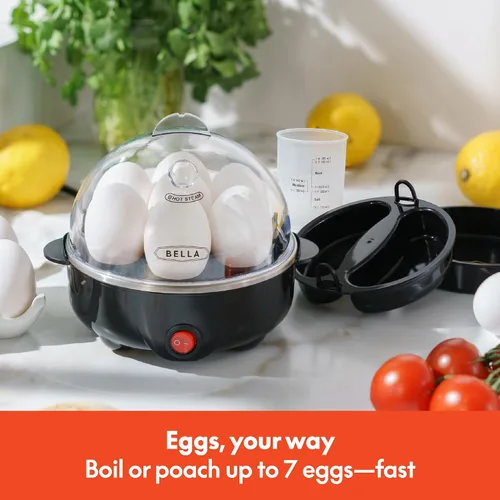 Vista 2 de Olla de huevos BELLA, hervidor rápido y escalfador, preparación de comidas esencial, tamaño familiar: prepara hasta 7 huevos grandes hervidos, tapa