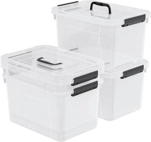 Vista 9 de Anbers Caja de almacenamiento de plástico con tapa de 10.5 cuartos de galón con asa, paquete de 4, transparente