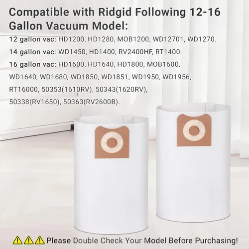Vista 2 de Paquete de 6 bolsas de polvo VF3502 de alta eficiencia de repuesto para bolsas Ridgid de 12 a 16 galones tipo A, parte # 23743