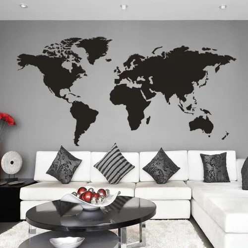 Vista 9 de Vinilo decorativo para pared, diseño de mapa del mundo, para el hogar y la oficina (negro, 24 pulgadas de alto x 48 pulgadas de ancho)