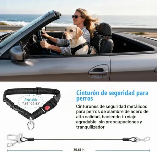 Vista 4 de Idepet Cinturón de seguridad para perro para coche de acero inoxidable 3 en 1 cinturón de seguridad para perro, color negro