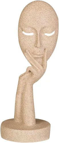 Vista 4 de Estatua abstracta de personajes artesanales para mujer, escultura de cara de resina, tallada a mano, estatua de dama pensante, decoración de Blanco