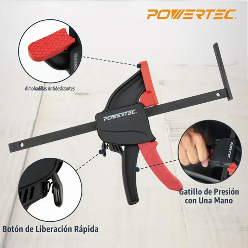 Vista 3 de POWERTEC 2 abrazaderas de riel de guía de pista de sierra de carril, abrazaderas de liberación rápida de 8-3/4 pulgadas para sistema de riel de guía