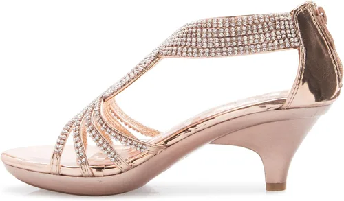 Vista 4 de Olivia K - sandalias de tacón bajo para mujer, con tiras y diamantes de imitación