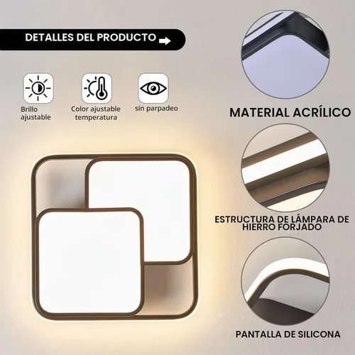 Vista 4 de ORANOOR - Lámpara de techo LED moderna, lámpara de techo de montaje empotrado regulable de 15.7 pulgadas en forma de cuadrado negro con control