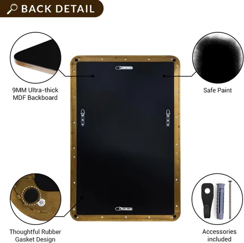 Vista 7 de Espejo de latón para baño, espejo rectangular redondeado de 22x30 pulgadas con marco de metal cepillado dorado, espejo de tocador de baño sin
