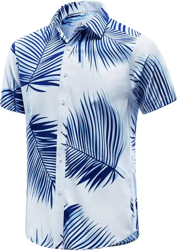 Vista 48 de EUOW - Camisas hawaianas para hombre de manga corta con botones, estampadas para la playa y el verano