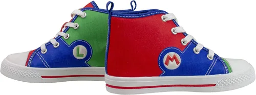 Vista 4 de SUPER MARIO Brothers Mario, Luigi, Nintendo - Zapatos deportivos de caña alta y con cordones para niños pequeños, talla 7 a 12