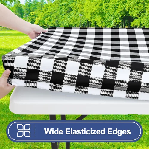Vista 2 de Smiry Mantel de Mesa de Picnic Paquete de 2, Manteles Ajustables Elásticos Impermeables para Mesas Rectangulares de 18 x 72 pulgadas, Mantel