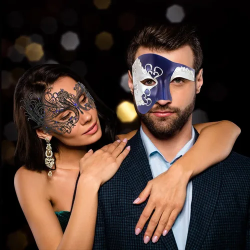 Vista 2 de Coddsmz Disfraz veneciano de Mardi Gras para parejas, disfraz de fiesta de Halloween