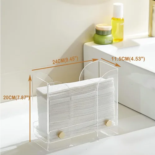 Vista 2 de Dispensador de toallas de papel acrílico para encimera: soporte para toallas de papel transparente - Almacenamiento de toallas de invitados plegado