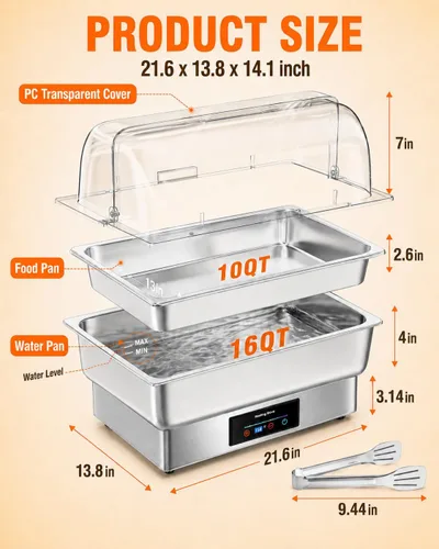 Vista 7 de Plato de roce eléctrico de tamaño completo PYY de acero inoxidable, control de temperatura, juego de plato de roce para buffet para catering, buffets