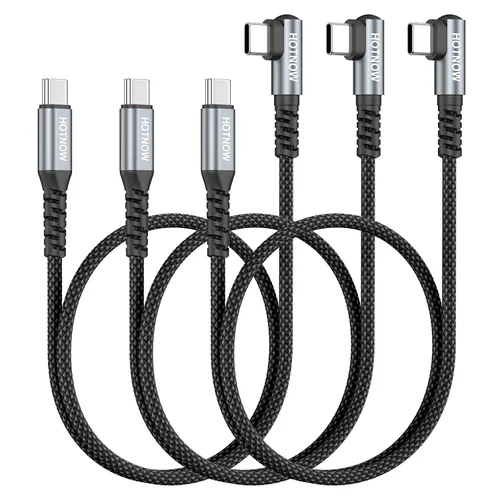 Vista 8 de Short Right Angle USB C to USB C Cable 12 inch 3 Pack, PD 65W Fast Charging Blanco grisáceo