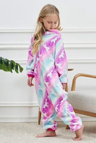 Vista 31 de Disfraz de unicornio con capucha para niñas, disfraz de una pieza para Halloween
